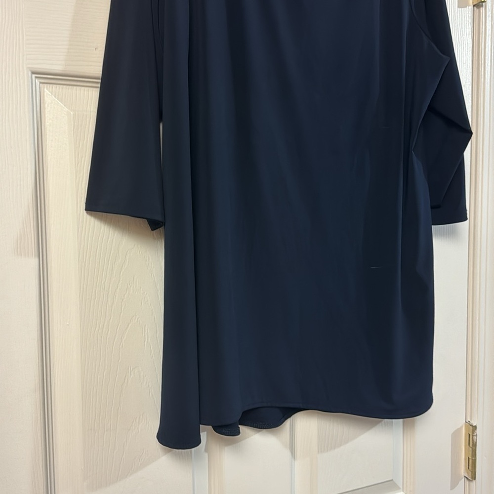 NWOT Tahari navy blue 3/4 sleeve crew neck business casual long tunic top 1X - Picture 4 of 9